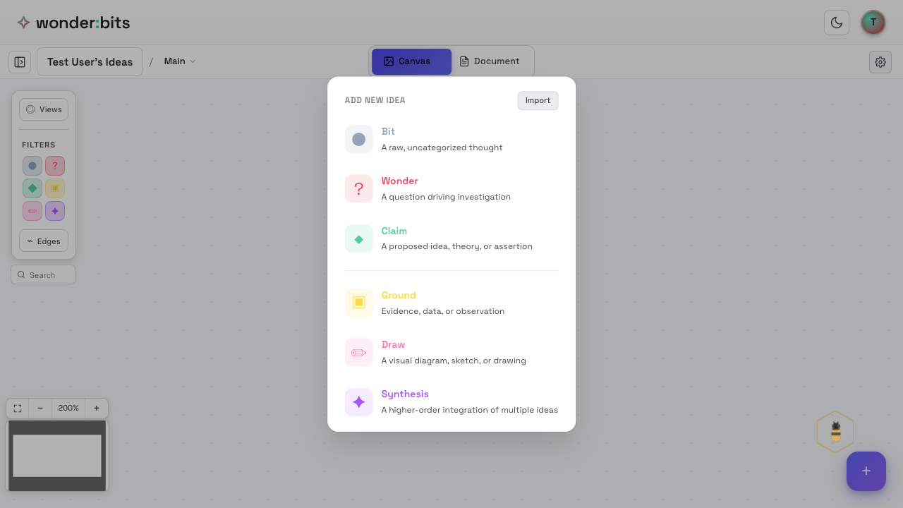 The type picker showing available node types