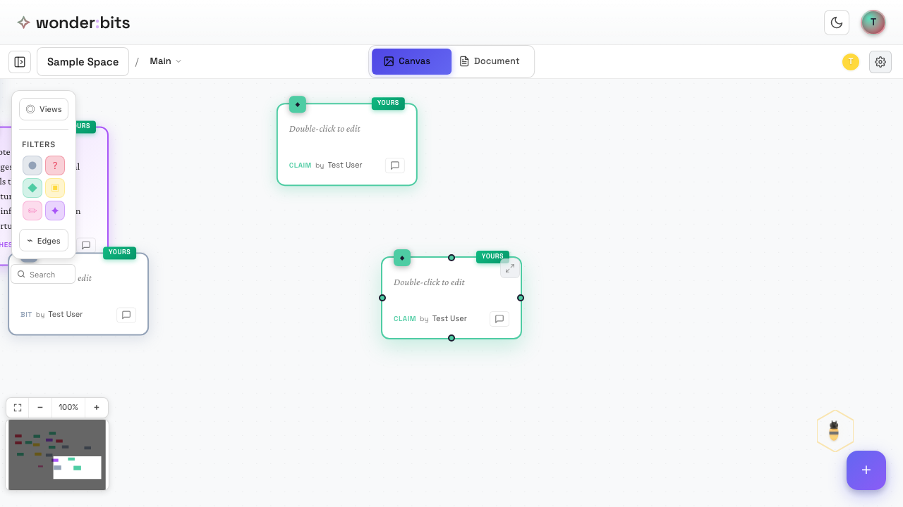 Connection handles appear when hovering over a node