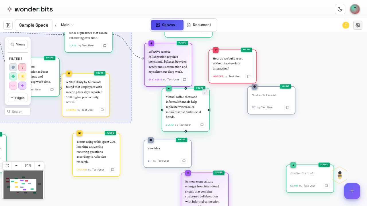 Drag on empty space to pan around the canvas