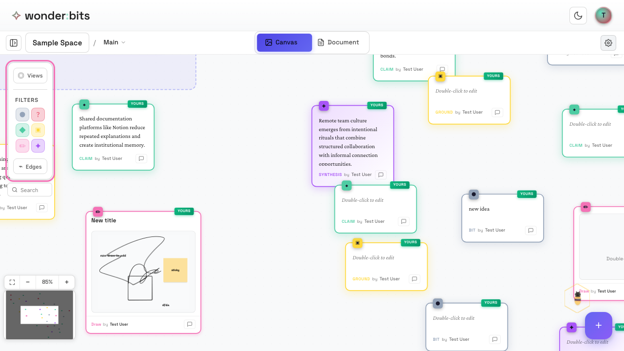 The canvas with the filters panel in the left sidebar