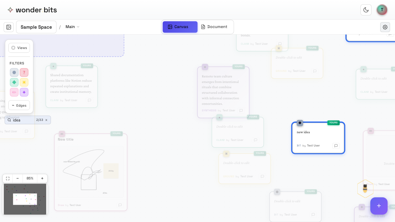 Search results highlighting matching ideas