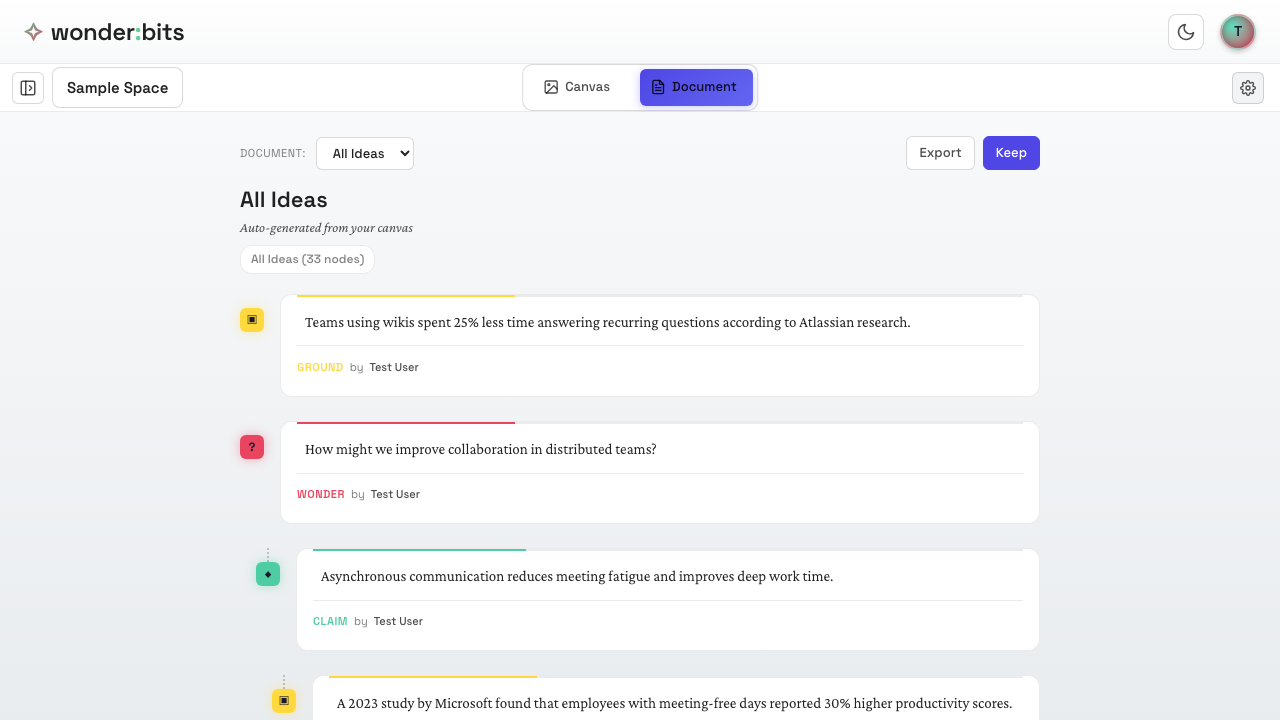 The Keep button to save a story